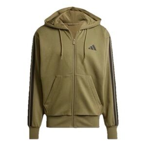 Adidas Olive Green Zip-Up Hoodie Sweater with Black Stripe NEW